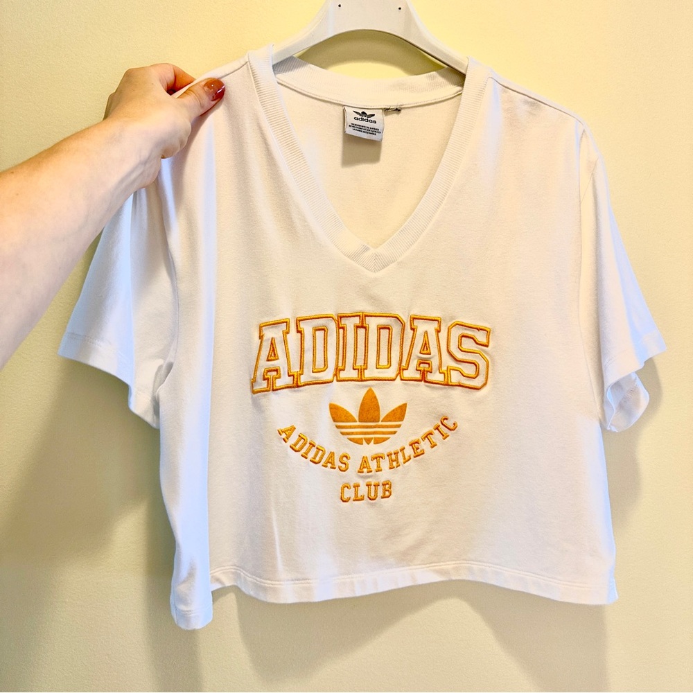 Adidas White V-Neck Tee